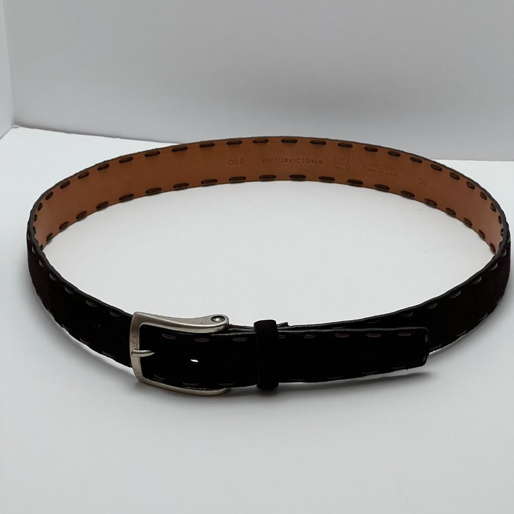 ❣️ LIKE NEW ❣️VICTOR VICTORIA Suede Leather Belt Italy 32" - 38" Waist Brown - Picture 2 of 13